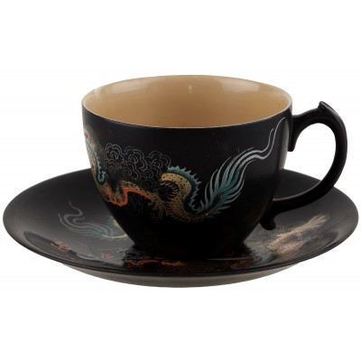 Кофейная пара "Золотой дракон", папье-маше, черный лак, Китай, середина 20 века