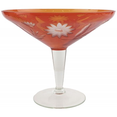 Фруктовница на ножке, красное стекло, винтаж, СССР, 1970-е гг