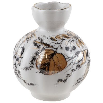 Ваза миниатюрная, подбукетник "Золотая осень", высота 12 см, Фарфор, винтаж, ЛФЗ, СССР, вторая половина 20 века