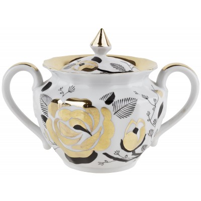 Сахарница с крышкой "Золотая роза", фарфор, винтаж, Вербилки, СССР, 1965 - 1991 гг. Сахарница с крышкой "Золотая роза", фарфор, винтаж, Вербилки, СССР, 1965 - 1991 гг.