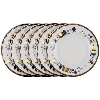 Набор десертных тарелок "Золотая роза", 6 шт, фарфор, винтаж, Вербилки, СССР, 1965 - 1991 гг. 