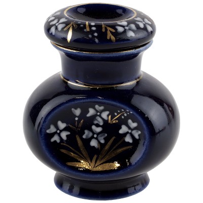 Вазочка с крышкой, флакон "Ночной сад", фарфор, высота - 7,5 см, кобальт, винтаж, Бронницы, СССР, вторая половина 20 века