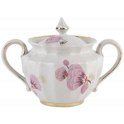 Сахарница с крышкой "Розовый цветок", фарфор, винтаж, Вербилки, СССР, 1954-1965 гг.