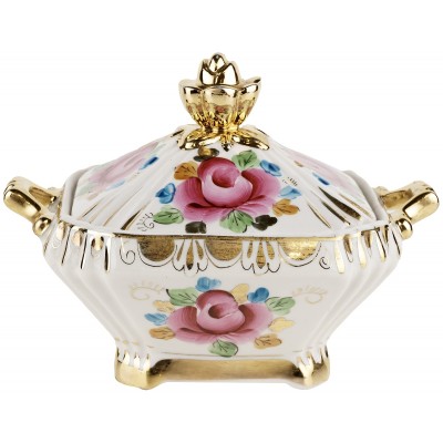 Сахарница "Розы", форма тюльпан, фарфор, ручная роспись, Гжель, Россия, конец 20 века Сахарница "Розы", форма тюльпан, фарфор, ручная роспись, Гжель, Россия, конец 20 века