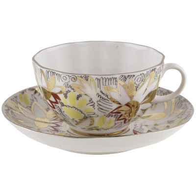 Чайная пара "Золотые ромашки", Фарфор, винтаж, желтая, ЛФЗ, Россия, конец 20 века Чайная пара "Золотые ромашки", Фарфор, винтаж, желтая, ЛФЗ, Россия, конец 20 века
