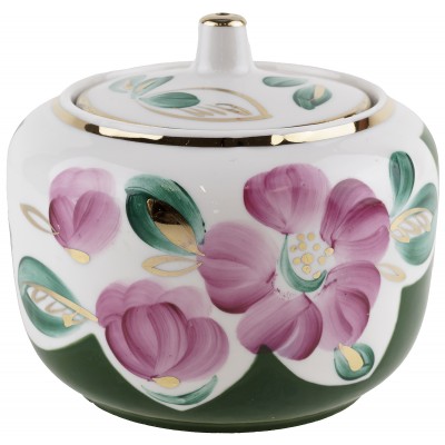 Сахарница "Цветы на зеленом", Фарфор, винтаж, Вербилки, СССР, 1965-1991 гг. (скол) Сахарница "Цветы на зеленом", Фарфор, винтаж, Вербилки, СССР, 1965-1991 гг. (скол)