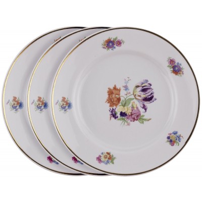 Набор тарелок "Букет с тюльпаном", 3 шт, фарфор, винтаж, завод "Пролетарий", СССР, 1967-1975 гг. Набор тарелок "Букет с тюльпаном", 3 шт, фарфор, винтаж, завод "Пролетарий", СССР, 1967-1975 гг.