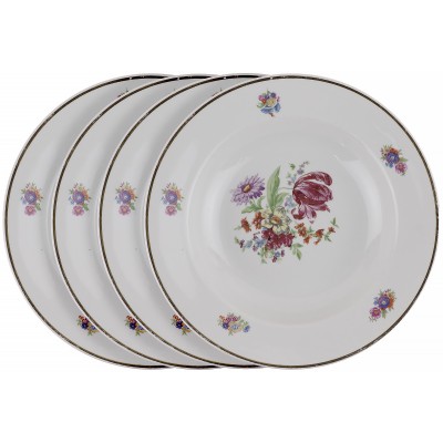 Набор тарелок для супа "Букет", 4 шт, диаметр 24 см, фарфор, винтаж, завод "Пролетарий", СССР, 1967-1975 гг. (с нюансами) Набор тарелок для супа "Букет", 4 шт, диаметр 24 см, фарфор, винтаж, завод "Пролетарий", СССР, 1967-1975 гг. (с нюансами)