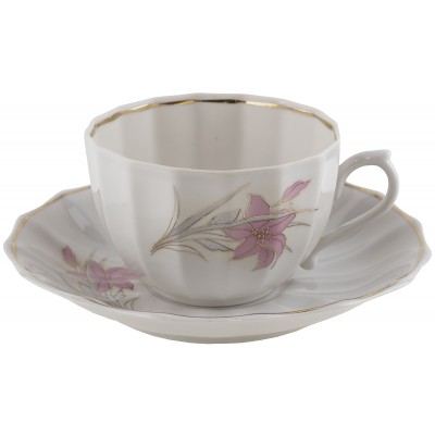 Чайная пара "Розовая лилия", фарфор, винтаж, Вербилки, СССР, 1965-1991 гг.(с нюансами)