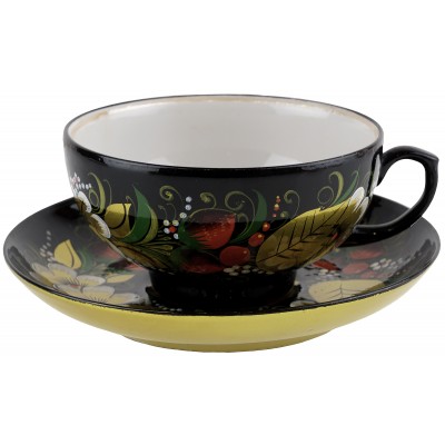 Чайная пара "Хохлома", фарфор, роспись, винтаж, Россия, конец 20 века