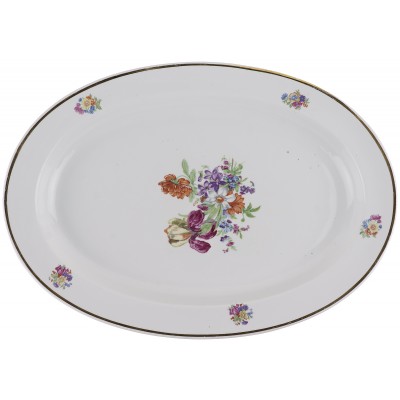 Блюдо овальное "Букет с ирисом", Фарфор, винтаж, завод "Пролетарий", СССР, 1967-1975 гг.(с нюансом) Блюдо овальное "Букет с ирисом", Фарфор, винтаж, завод "Пролетарий", СССР, 1967-1975 гг.(с нюансом)