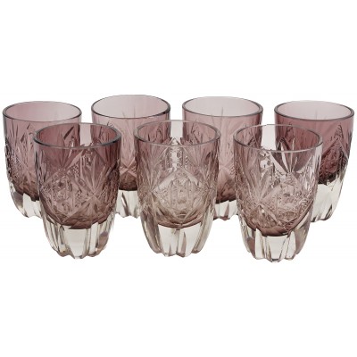 Набор стопок, 7 шт, марганцевое хрустальное стекло, винтаж, СССР, вторая половина 20 века (с нюансами) Набор стопок, 7 шт, марганцевое хрустальное стекло, винтаж, СССР, вторая половина 20 века (с нюансами)