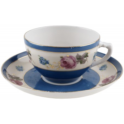 Чайная пара "Голубые небеса", фарфор, винтаж, Дулево, СССР, 1937-1940 гг Чайная пара "Голубые небеса", фарфор, винтаж, Дулево, СССР, 1937-1940 гг