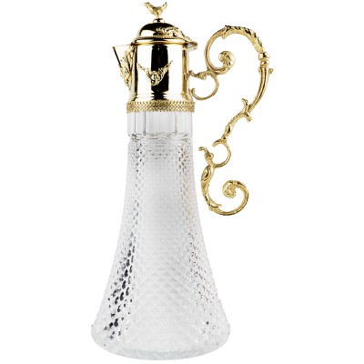 Большой кувшин для вина или воды. Стекло, металл. Высота 35,5 см. Италия, винтаж, вторая половина ХХ века Большой кувшин для вина или воды. Стекло, металл. Высота 35,5 см. Италия, винтаж, вторая половина ХХ века