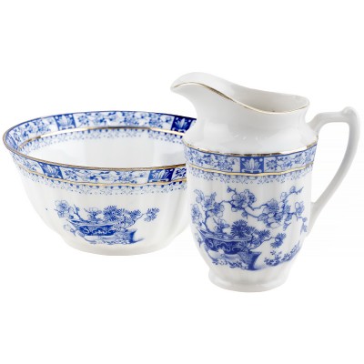 Сахарница и молочник антикварные "Голубой Китай". Фарфор, Великобритания, конец 19 века Сахарница и молочник антикварные "Голубой Китай". Фарфор, Великобритания, конец 19 века
