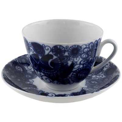 Чайная пара "Синяя птица", фарфор, винтаж, ЛФЗ, CCCР, вторая половина 20 века (нюанс) Чайная пара "Синяя птица", фарфор, винтаж, ЛФЗ, CCCР, вторая половина 20 века (нюанс)