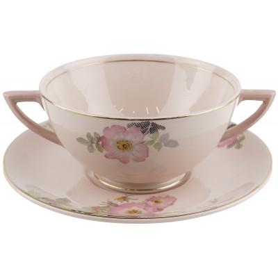 Чашка для бульона антикварная "Сладкий шиповник". Английский фарфор. Wedgwood, Великобритания, начало 20 века Чашка для бульона антикварная "Сладкий шиповник". Английский фарфор. Wedgwood, Великобритания, начало 20 века