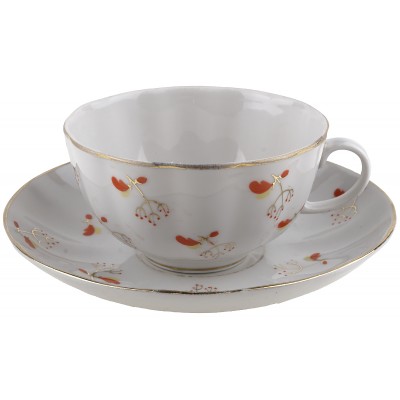 Чайная пара "Коралловый горошек", фарфор, винтаж, ЛФЗ, СССР, 1960-е гг.(потертости) Чайная пара "Коралловый горошек", фарфор, винтаж, ЛФЗ, СССР, 1960-е гг.(потертости)
