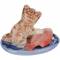 Статуэтка миниатюрная "Кот с рыбкой на тарелке". Фарфор, роспись, ручная работа. Высота 3 см. Таиланд. вид 2